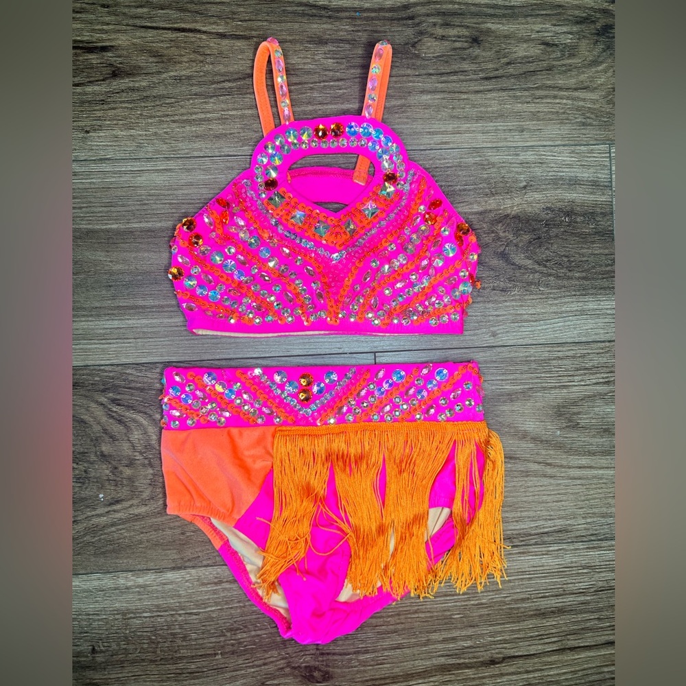Glamour Vibrant Pink and Orange Kids Dance Costume